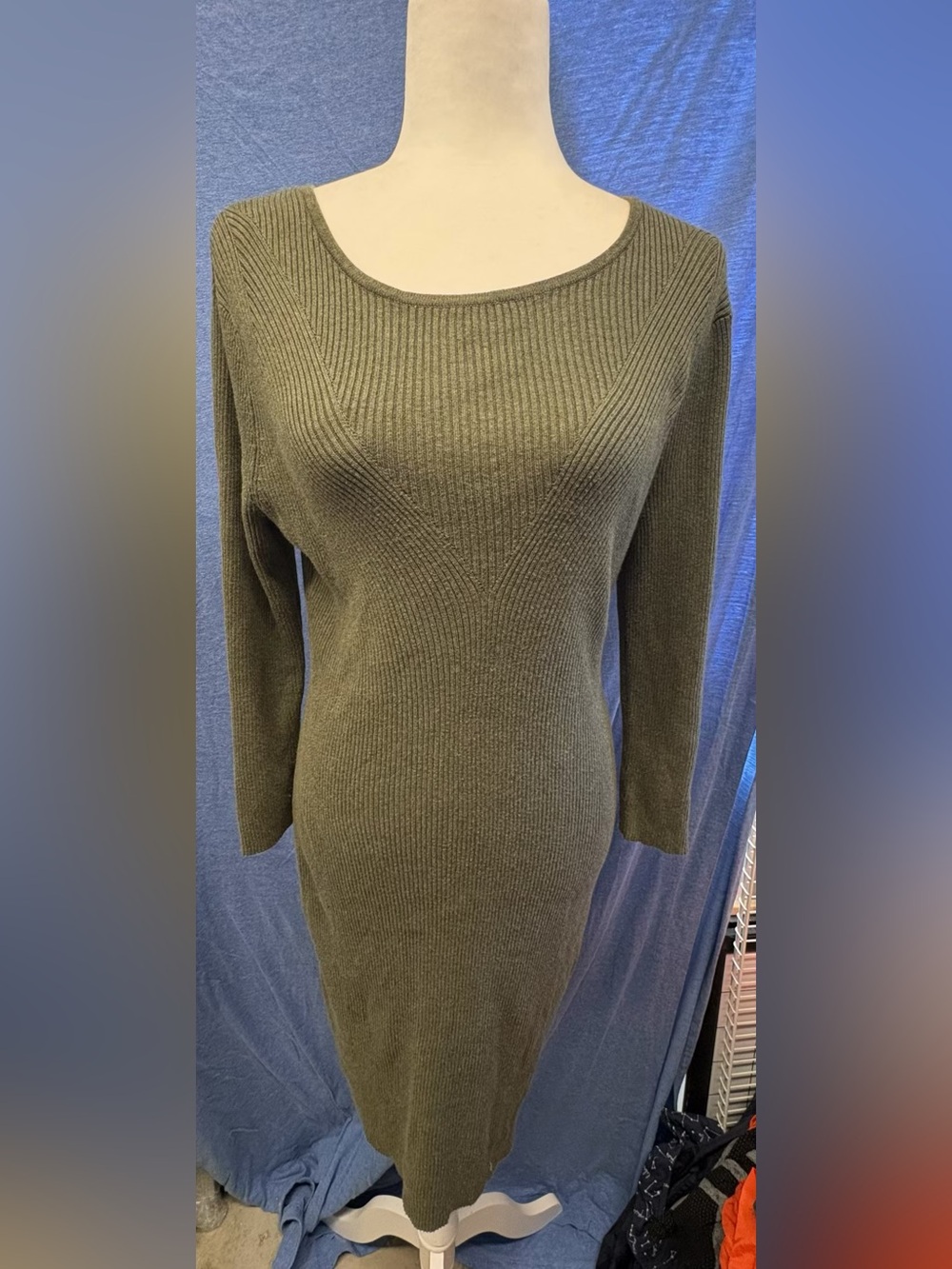 Mossimo Supply Co. Olive Scoop-Neck Ribbed Sweater Dress